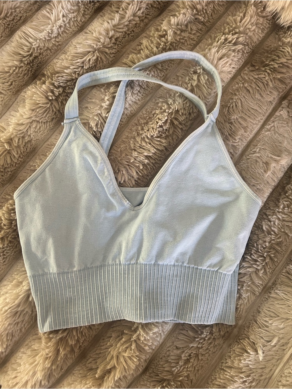 FP Movement by Free People Light Blue V-Neck Ribbed Bralette